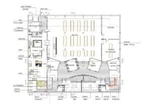 Planta arquitectònica de l'Escola del Carme, Sabadell, detallant espais i distribució interior.