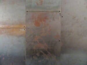 Detall constructiu: panells metàl·lics oxidats amb cargols